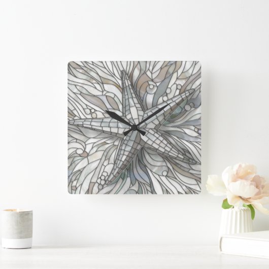 ヒトデのモザイクアート – 真珠の母 スクエア壁時計 (ホーム)