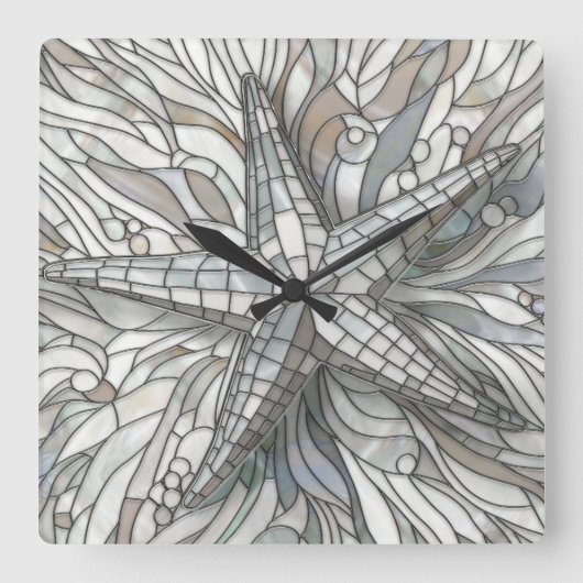 ヒトデのモザイクアート – 真珠の母 スクエア壁時計 (正面)