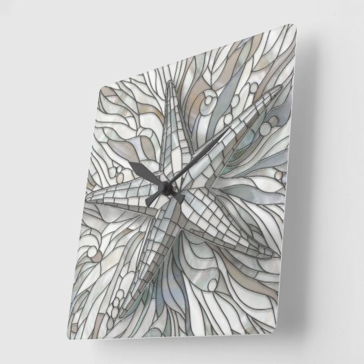 ヒトデのモザイクアート – 真珠の母 スクエア壁時計 (傾斜)