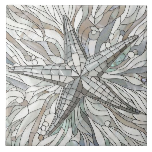 ヒトデのモザイクアート – 真珠の母 タイル (正面)