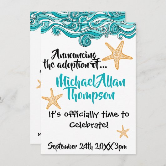 ヒトデの採用のパーティーの発表 招待状 (正面/裏面)