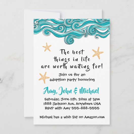 ヒトデの採用のパーティーの発表 招待状 (裏面)