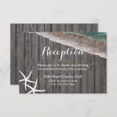 ヒトデの木製背景ビーチウェディングレセプション エンクロージャーカード (正面/裏面)