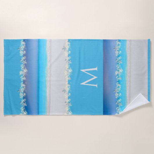 ヒトデの楽園の青海原の熱帯モノグラム ビーチタオル (正面)