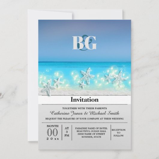 ヒトデの楽園 青い海 熱帯のビーチ 招待状 (正面)
