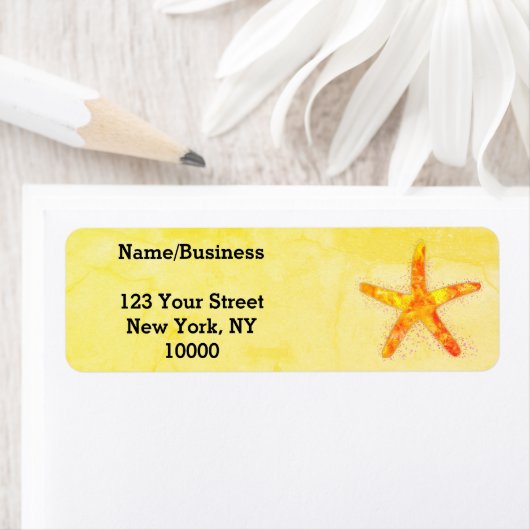 ヒトデの水の絵画色のオン古い紙 ラベル (インサイチュ)