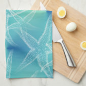 ヒトデの水の青いビーチの台所タオル キッチンタオル (四つ折り)