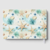 ヒトデの水色パステルピーチティール(緑がかった色)結婚の箔 ゲストブック (裏面)