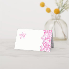 ヒトデの波がピンクのビーチの客の場所を示すカードを渦巻く プレイスカード