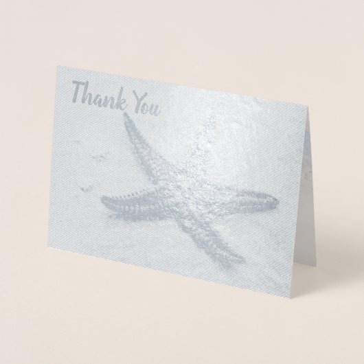 ヒトデの海の夏のビーチのテーマの結婚式の感謝 箔カード (正面)