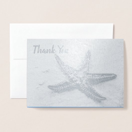 ヒトデの海の夏のビーチのテーマの結婚式の感謝 箔カード (封筒付き正面)