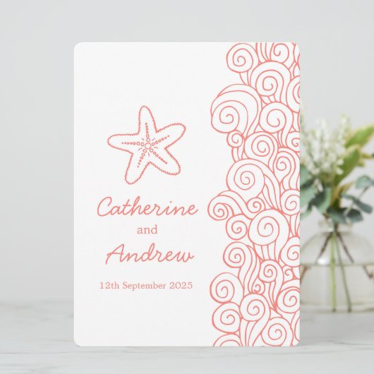 ヒトデの海の渦巻の珊瑚のビーチ結婚式の招待 招待状 (スタンド正面)
