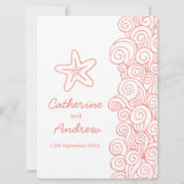 ヒトデの海の渦巻の珊瑚のビーチ結婚式の招待 招待状 (正面)