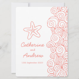 ヒトデの海の渦巻の珊瑚のビーチ結婚式の招待 招待状