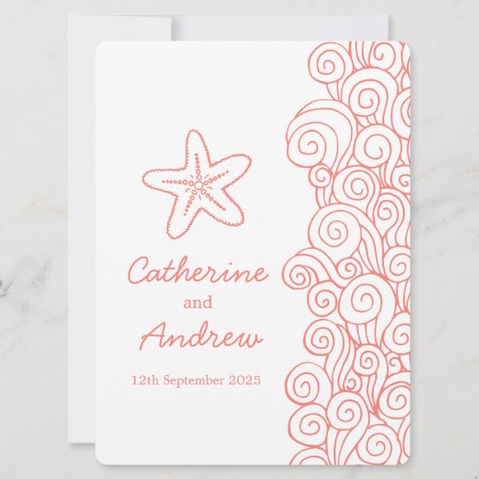 ヒトデの海の渦巻の珊瑚のビーチ結婚式の招待 招待状 (正面)