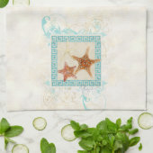 ヒトデの海の貝の海のギリシャの主パターンビーチ キッチンタオル (折り畳み)