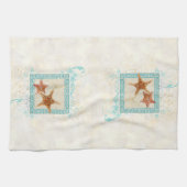 ヒトデの海の貝の海のギリシャの主パターンビーチ キッチンタオル (横)