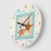 ヒトデの海の貝の海のギリシャの主パターンビーチ ラージ壁時計 (傾斜)