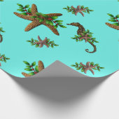 ヒトデの海の馬のパターンのクリスマス ラッピングペーパー (角)