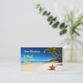 ヒトデの熱帯砂浜のヤシの木の島 名刺 (スタンド正面)