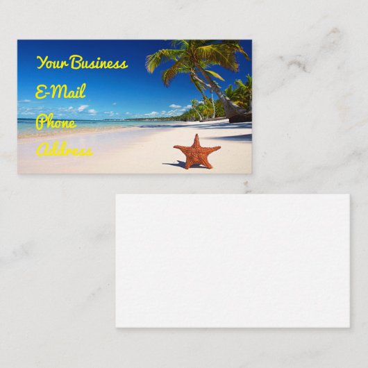 ヒトデの熱帯砂浜のヤシの木の島 名刺 (正面/裏面)