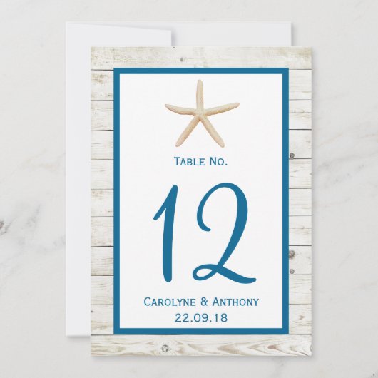 ヒトデの白塗り木材ビーチウェディングコレクション 招待状 (裏面)