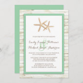 ヒトデの白塗り木材ビーチウェディング招待状 招待状 (正面/裏面)