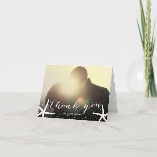 ヒトデの結婚式の写真のエレガントな原稿は感謝していしています サンキューカード (正面)