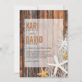 ヒトデの網のビーチの木製の結婚式|の茶色 招待状 (正面)