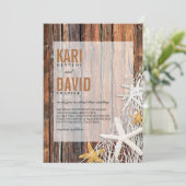 ヒトデの網のビーチの木製の結婚式|の茶色 招待状 (スタンド正面)