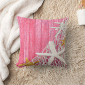 ヒトデの網のビーチ木|ピンク クッション (ブランケット)