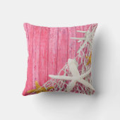 ヒトデの網のビーチ木|ピンク クッション (裏面)