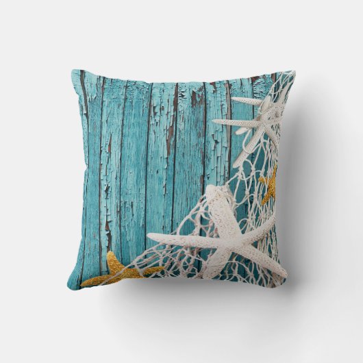 ヒトデの網のビーチ木|海緑 クッション (裏面)