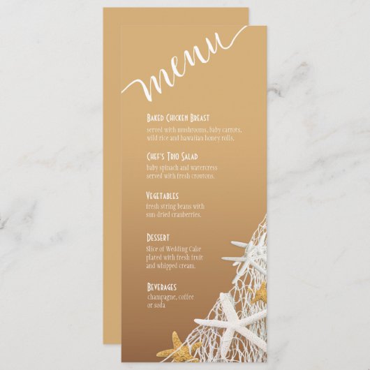 ヒトデの網のビーチ結婚式メニュー|砂 メニュー (正面/裏面)