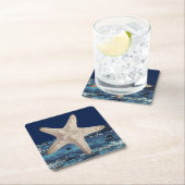 ヒトデの航海のな濃紺のビーチのコースター スクエアペーパーコースター (インサイチュ)