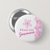 ヒトデの花の女の子ピンク結婚のピン/ボタン 缶バッジ (正面&裏面)