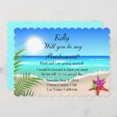 ヒトデの花嫁カラフル付きカード付きビーチ 招待状 (正面/裏面)