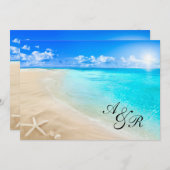 ヒトデの行先のビーチ結婚式の招待状 招待状 (正面/裏面)
