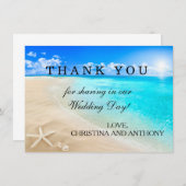 ヒトデの行先のビーチ結婚式はノート感謝していしています サンキューカード (正面/裏面)