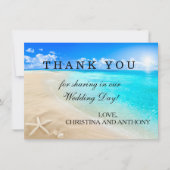 ヒトデの行先のビーチ結婚式はノート感謝していしています サンキューカード (正面)