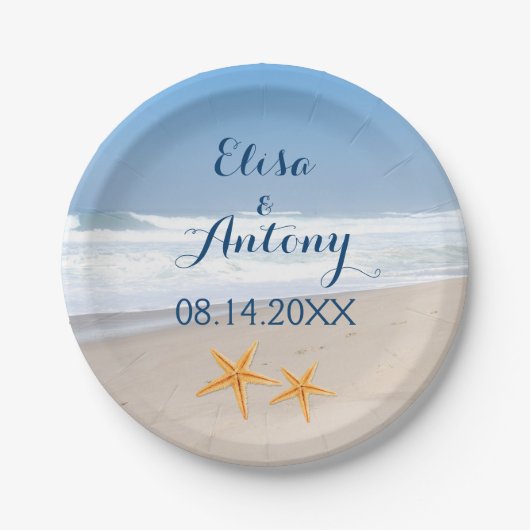 ヒトデの行先ビーチ結婚式 ペーパープレート (正面)