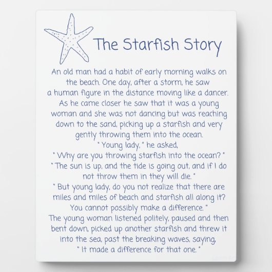 ヒトデの詩、ヒトデの物語、里親の贈り物 フォトプラーク (正面)