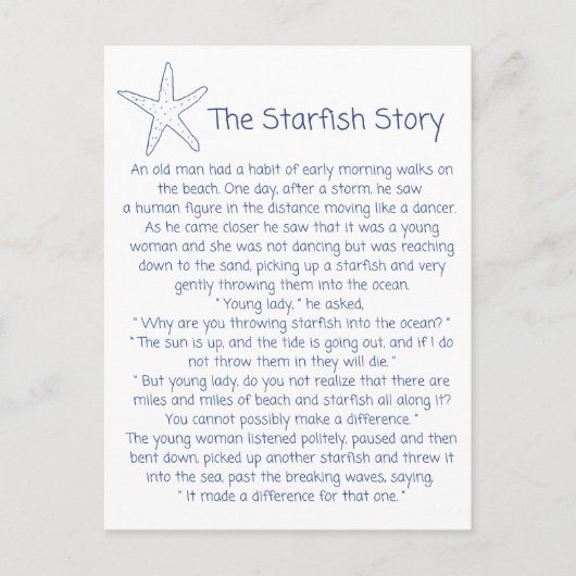 ヒトデの詩、ヒトデの物語、里親の贈り物 ポストカード (正面)
