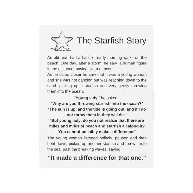 ヒトデの話。ヒトデの詩。 メタルプリント (正面)