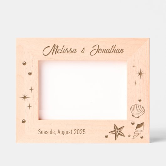 ヒトデの貝殻と真珠7x5 レーザー彫刻フレーム (正面)