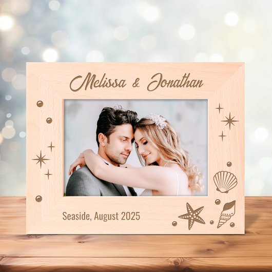 ヒトデの貝殻と真珠7x5 レーザー彫刻フレーム