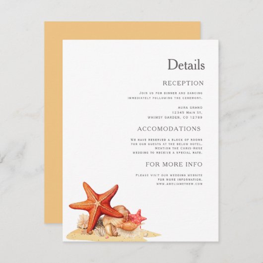 ヒトデの貝殻のビーチ航海の結婚の エンクロージャーカード (正面/裏面)