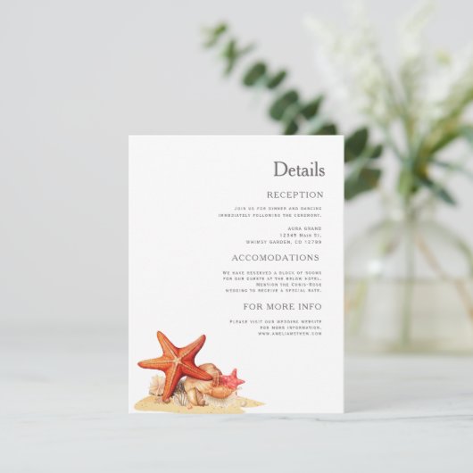 ヒトデの貝殻のビーチ航海の結婚の エンクロージャーカード (スタンド正面)