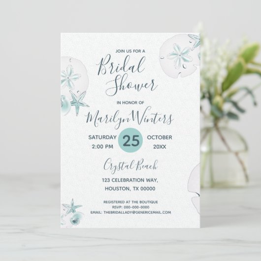 ヒトデの貝殻モダンエレガントビーチブライダルシャワー 招待状 (スタンド正面)
