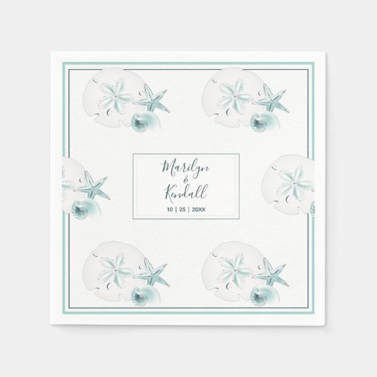 ヒトデの貝殻モダンエレガントビーチ結婚式パーティー スタンダードカクテルナプキン (正面)